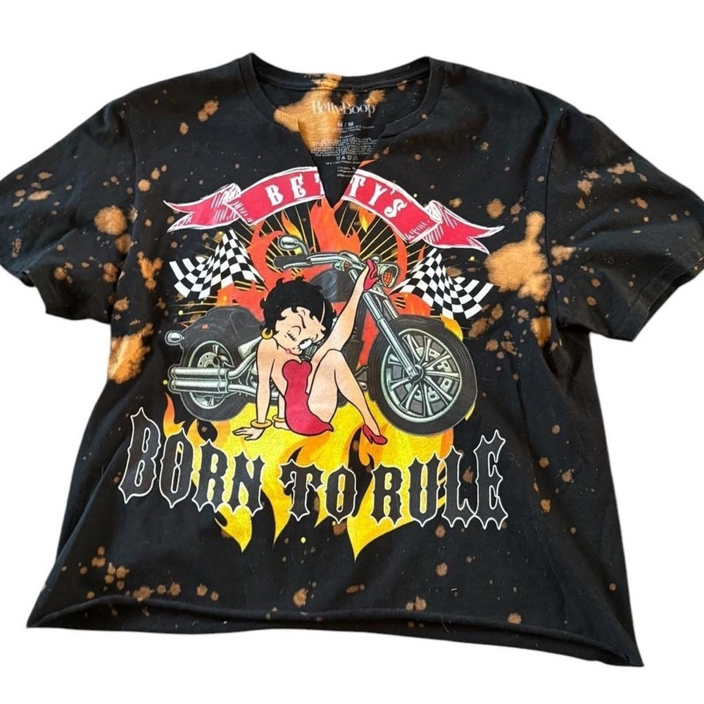 Betty Boop Black and Orange Crop Top with Bold Graphic Design